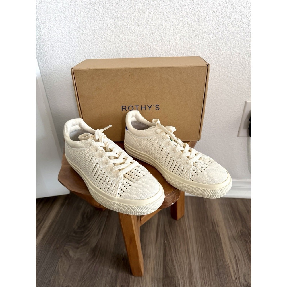 Rothys RS02 Sneakers Womens 7 NEW in Box Courtside White Perforated Knit Comfort